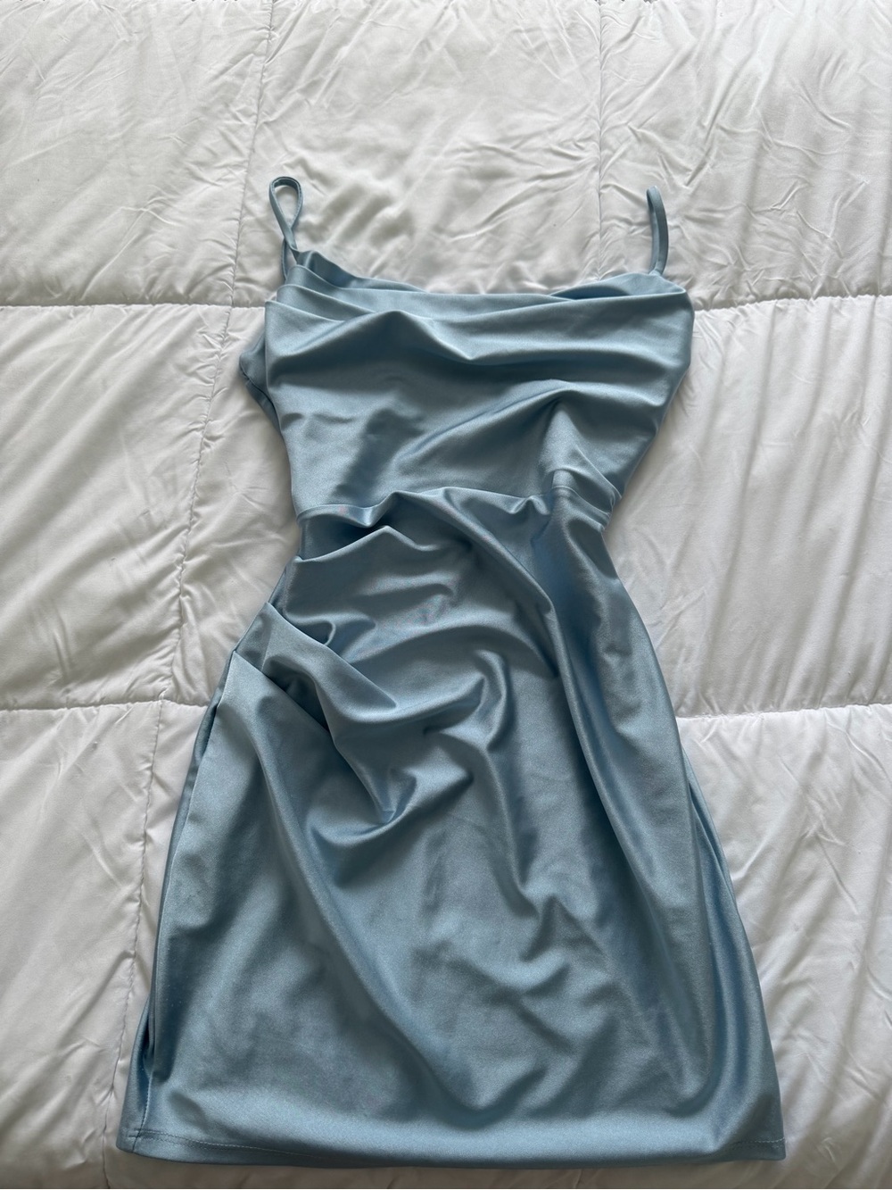 Windsor Satin Cowl Neck Mini Dress - Light Blue - Picture 5 of 6